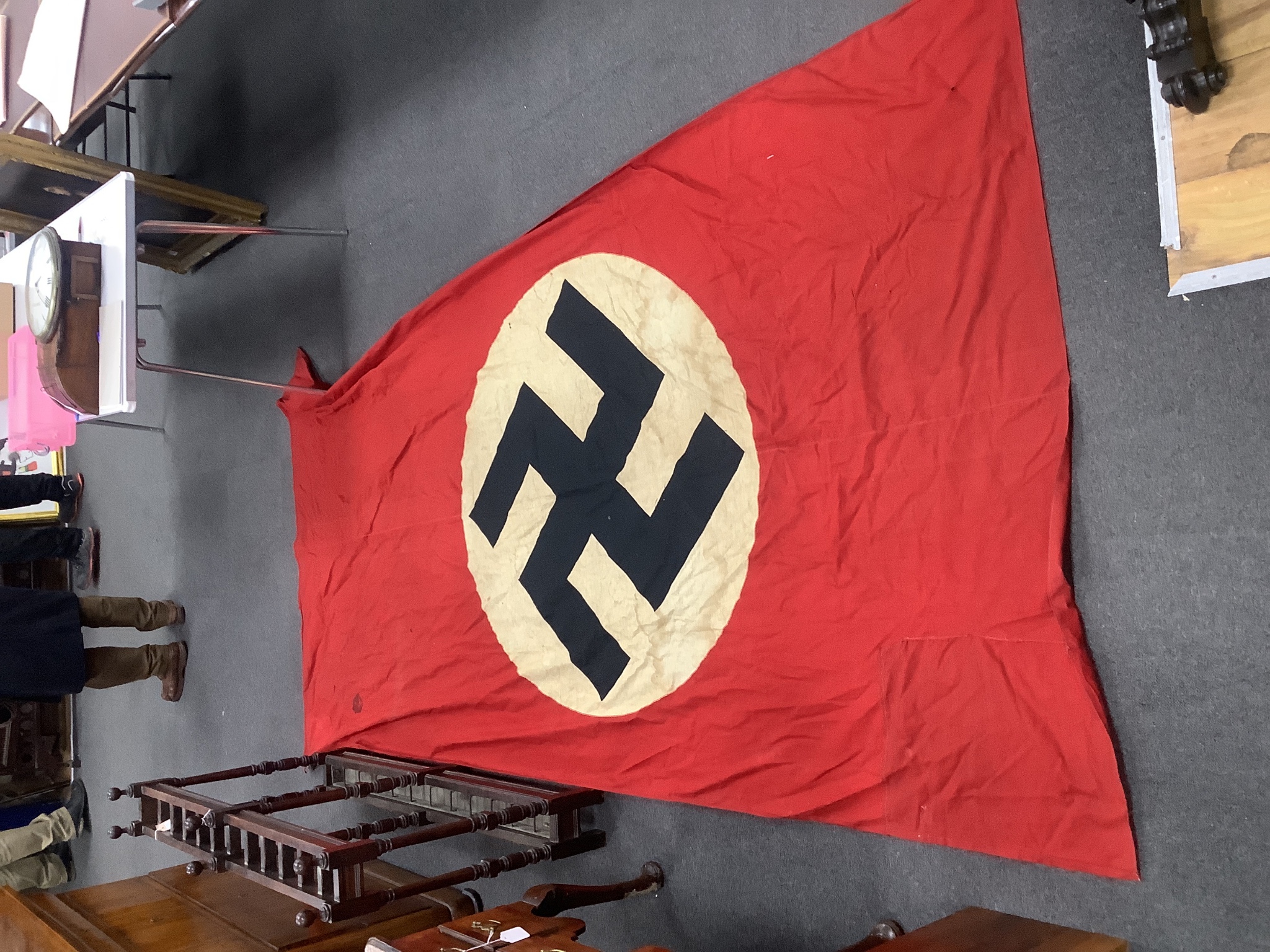 A large German Third Reich flag, 300 x 160cm, a Japan Rising Sun flag, 260cm, and other national flags